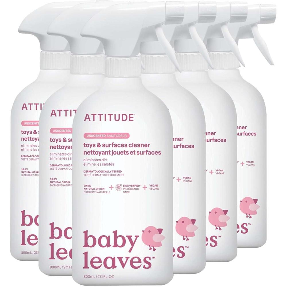 image:imageATTITUDE Baby amp Kids Toy Cleaner Spray EWG Verified MultiSurface Cleaner for Toys High Chairs amp Play Areas Naturally Derived Vegan Unscented 271 Fl Oz271 Fl Oz Pack of 6