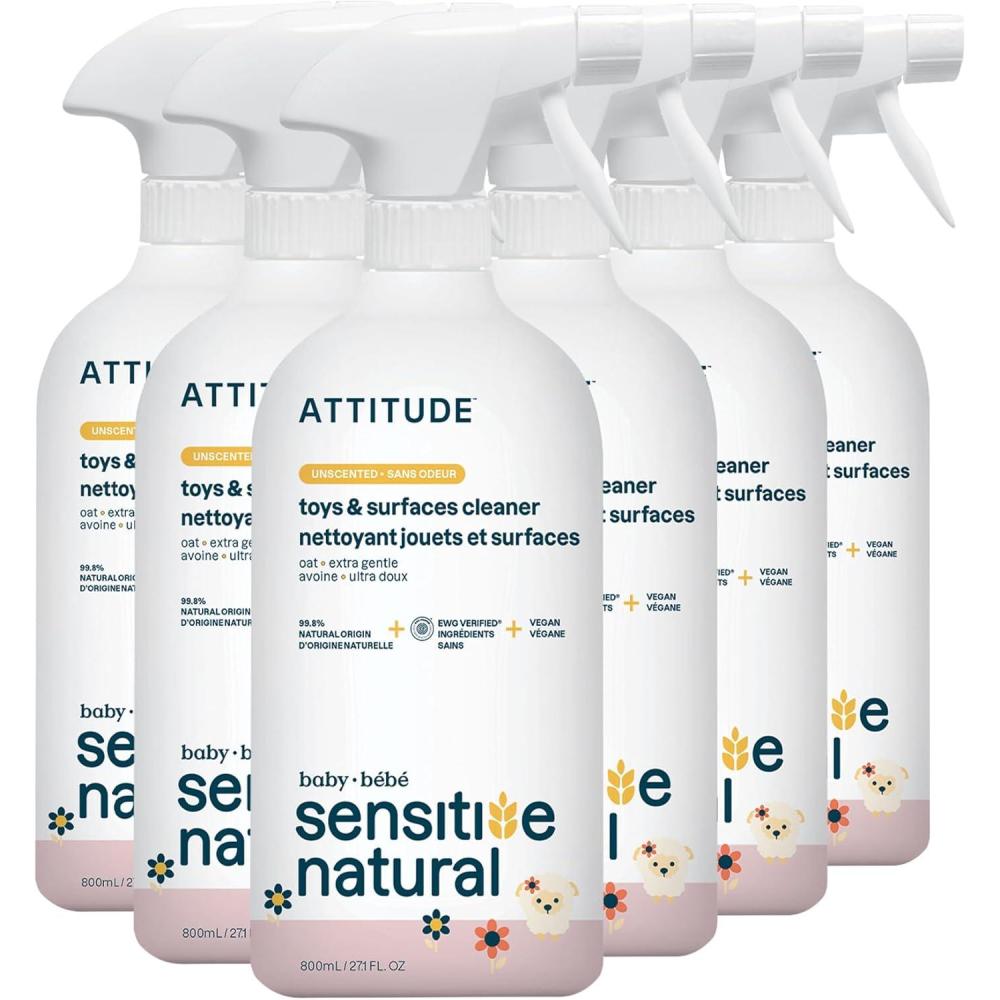 image:imageATTITUDE Baby amp Kids Toy Cleaner Spray for Sensitive Skin EWG Verified MultiSurface Cleaner for Toys High Chairs amp Play Areas Naturally Derived Vegan Unscented 271 Fl Oz271 Fl Oz Pack of 6