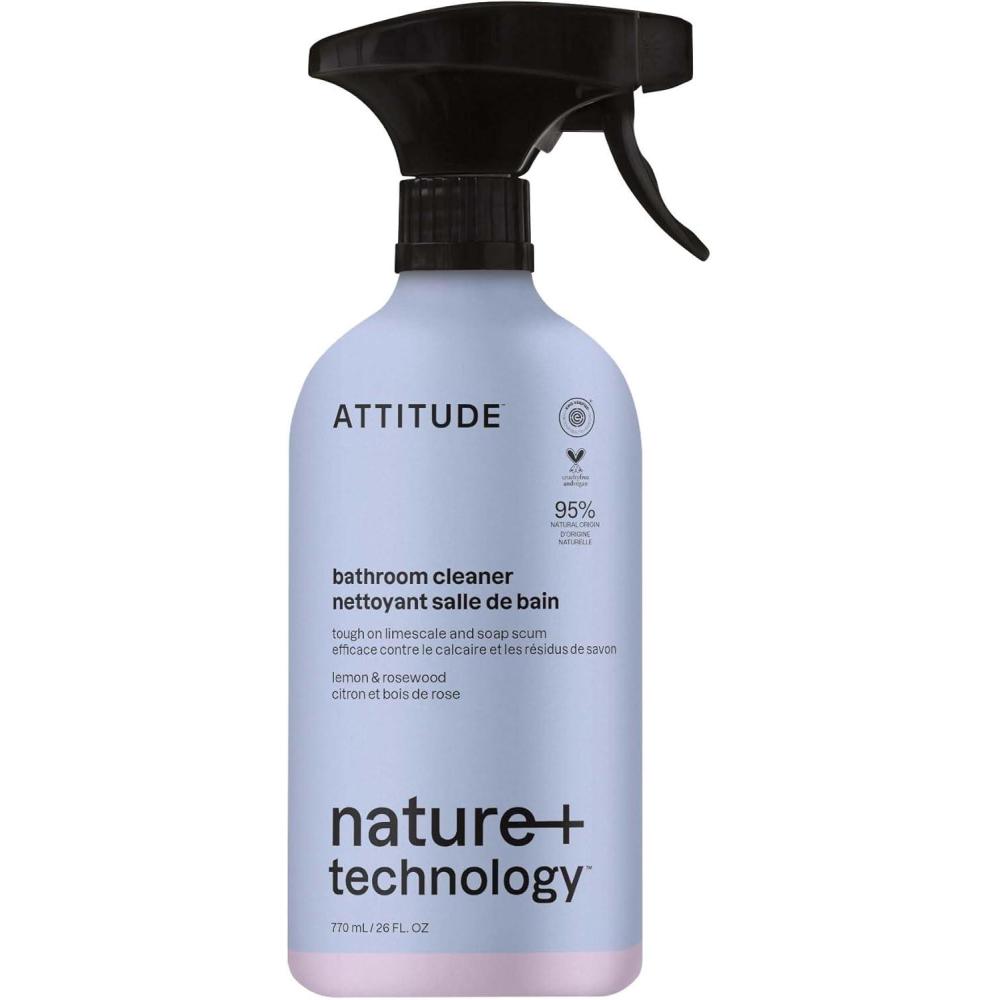 image:imageATTITUDE Bathroom Cleaner Spray EWG Verified PlantBased amp Vegan Safe for Bathroom Surfaces Tiles Tubs Shower Walls and Grout Unscented 271 Fl OzLemon  Rosewood
