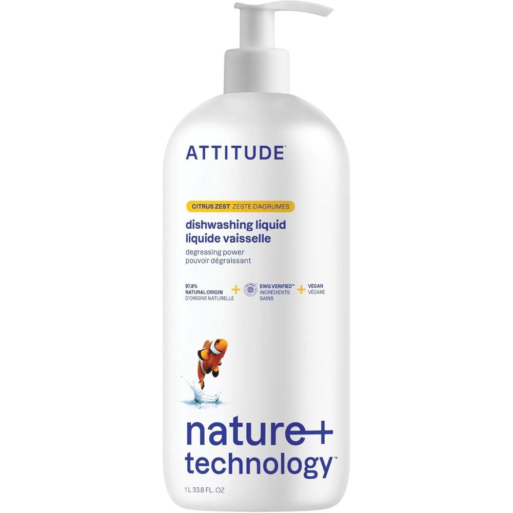 image:imageATTITUDE Dish Soap Refill EWG Verified PlantBased amp Vegan Dishwashing Liquid Naturally Derived Olive amp Coriander Scent 1353 Fl OzCitrus Zest