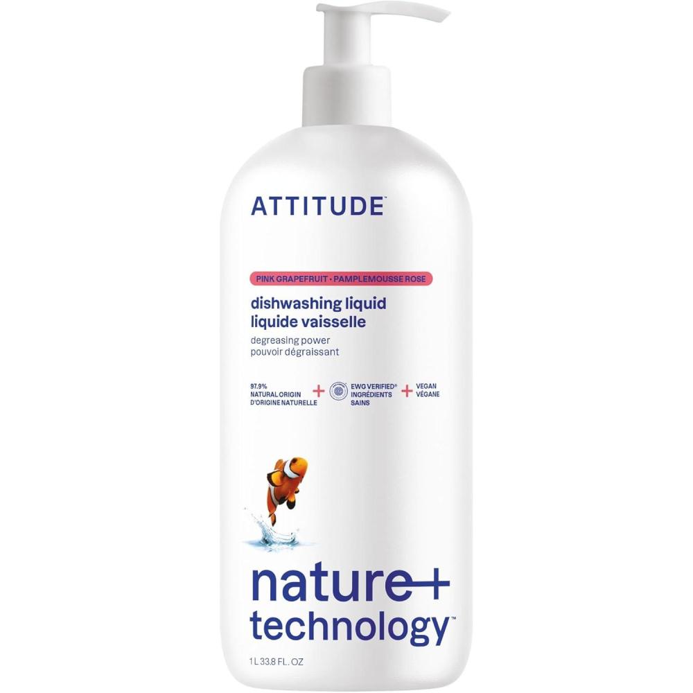 image:imageATTITUDE Dish Soap Refill EWG Verified PlantBased amp Vegan Dishwashing Liquid Naturally Derived Olive amp Coriander Scent 1353 Fl OzGrapefruit