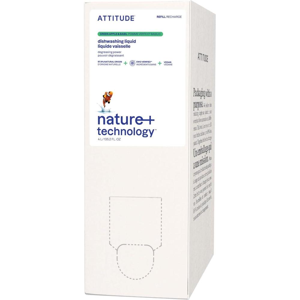 image:imageATTITUDE Dish Soap Refill EWG Verified PlantBased amp Vegan Dishwashing Liquid Naturally Derived Olive amp Coriander Scent 1353 Fl OzGreen Apple  Basil
