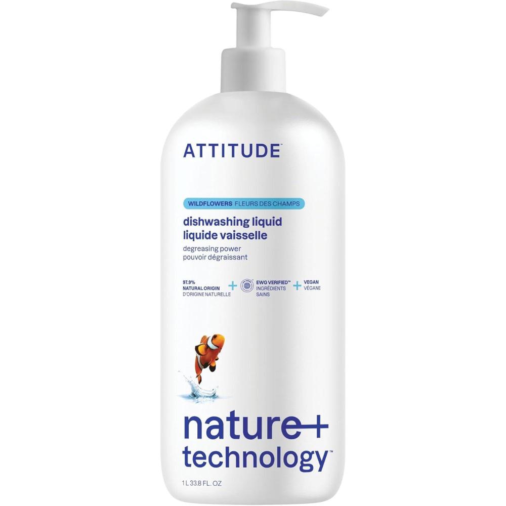 image:imageATTITUDE Dish Soap Refill EWG Verified PlantBased amp Vegan Dishwashing Liquid Naturally Derived Olive amp Coriander Scent 1353 Fl OzWildflowers