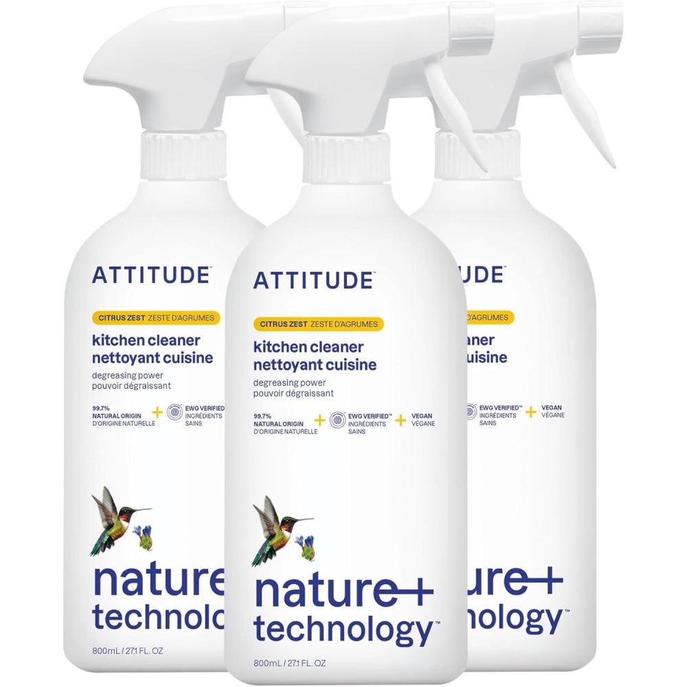 image:imageATTITUDE Kitchen Cleaner Spray Refill EWG Verified Degreaser Spray to Cut Grease amp Grime PlantBased amp Vegan Citrus Zest Scent 676 Fl Oz271 Fl Oz Pack of 3