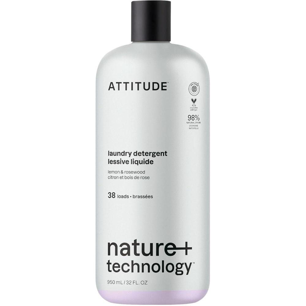 image:imageATTITUDE Laundry Detergent with Essential Oils EWG Verified Vegan Plant and MineralBased Ingredients HE Bulk Refill 80 Loads Geranium and Lemongrass 676 Fl OzLemon  Rosewood
