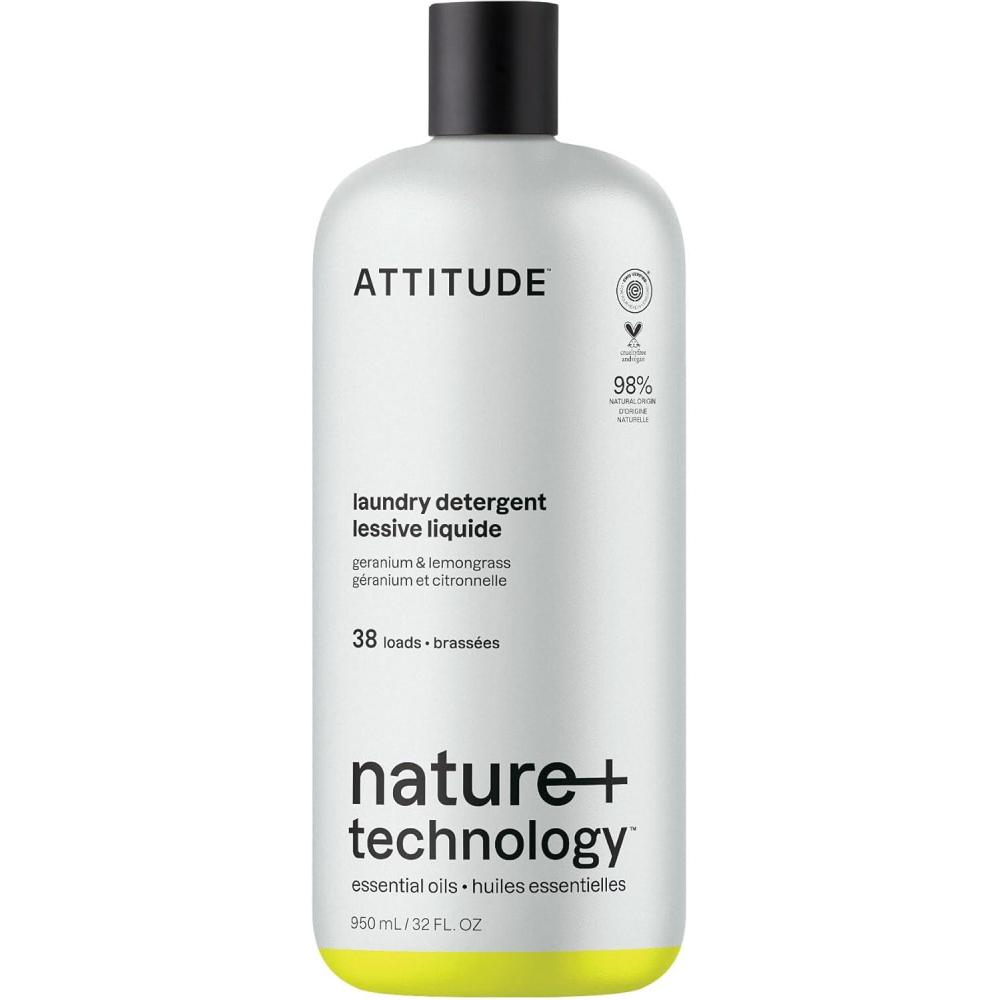 image:imageATTITUDE Laundry Detergent with Essential Oils EWG Verified Vegan Plant and MineralBased Ingredients HE Bulk Refill 80 Loads Geranium and Lemongrass 676 Fl OzGeranium Lemongrass