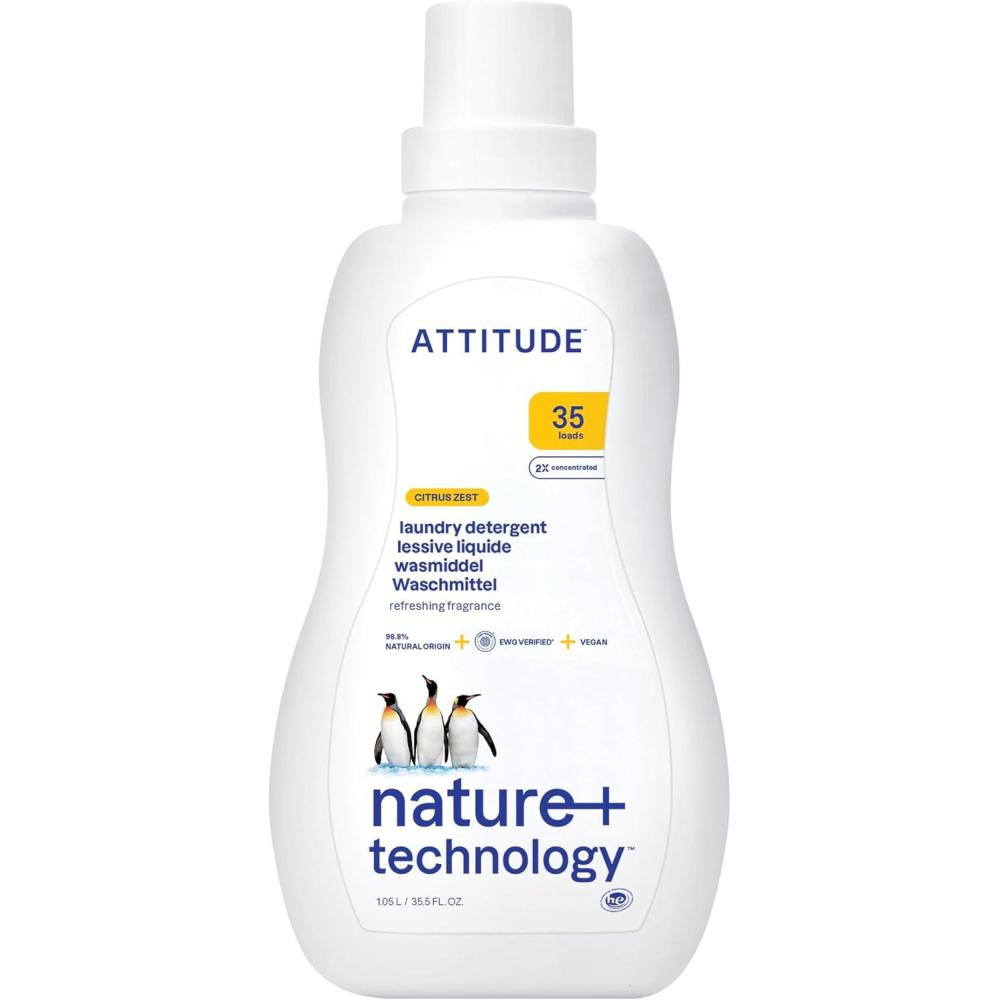 image:imageATTITUDE Liquid Laundry Detergent EWG Verified HE Compatible PlantBased amp Vegan Natural Laundry Soap Citrus Zest Scent 35 Loads 355 Fl Oz