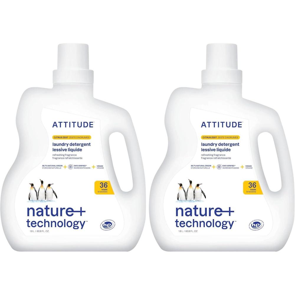 image:imageATTITUDE Liquid Laundry Detergent EWG Verified HE Compatible PlantBased amp Vegan Natural Laundry Soap Citrus Zest Scent 608 Fl Oz608 Fl Oz Pack of 2