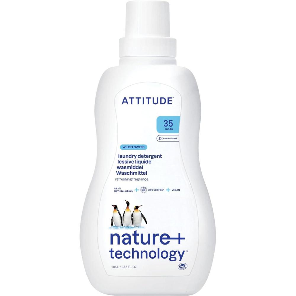 image:imageATTITUDE Liquid Laundry Detergent EWG Verified HE Compatible PlantBased amp Vegan Natural Laundry Soap Wildflowers Scent 35 Loads 355 Fl Oz