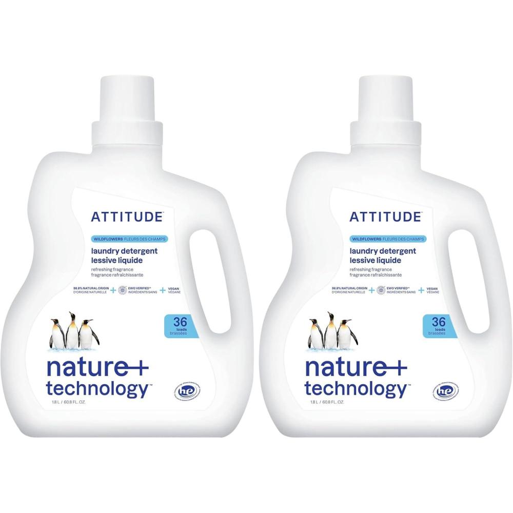 image:imageATTITUDE Liquid Laundry Detergent EWG Verified HE Compatible PlantBased amp Vegan Natural Laundry Soap Wildflowers Scent 36 Loads 608 Fl Oz608 Fl Oz Pack of 2