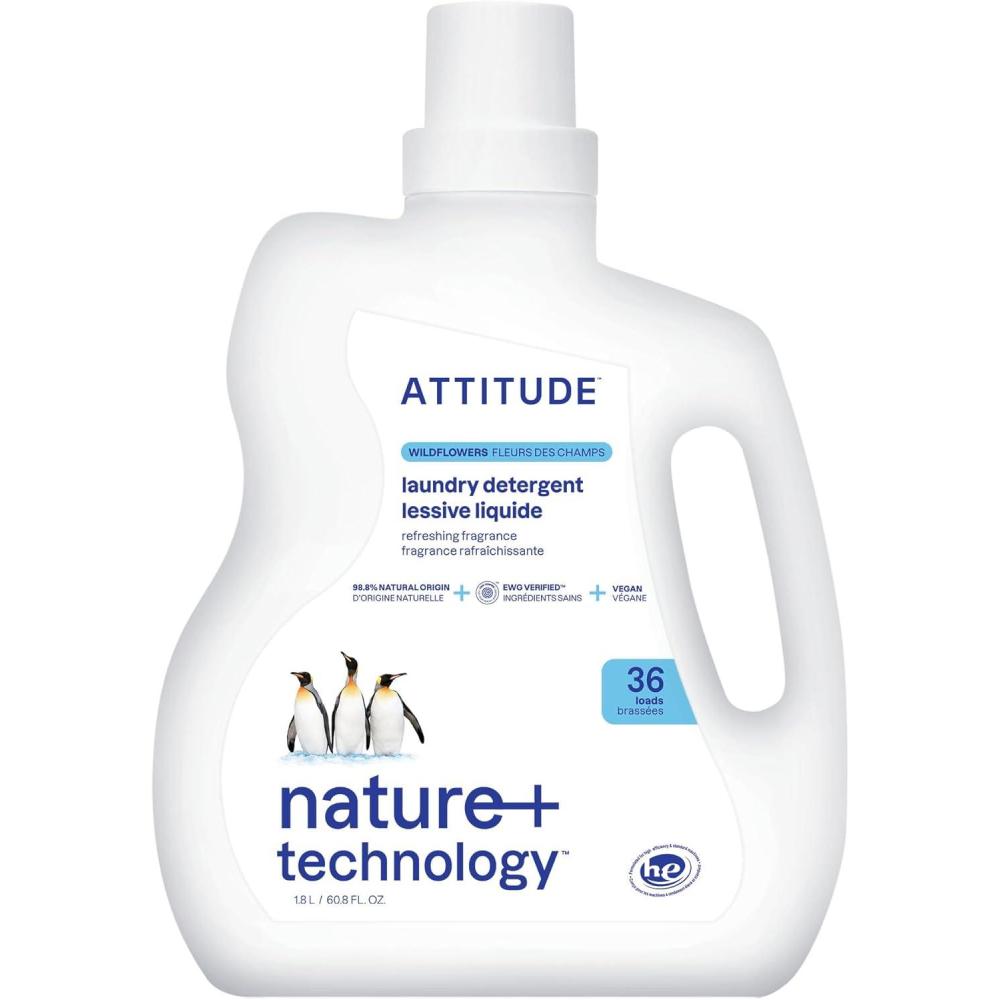 image:imageATTITUDE Liquid Laundry Detergent EWG Verified HE Compatible PlantBased amp Vegan Natural Laundry Soap Wildflowers Scent 36 Loads 608 Fl Oz608 Fl Oz Pack of 1