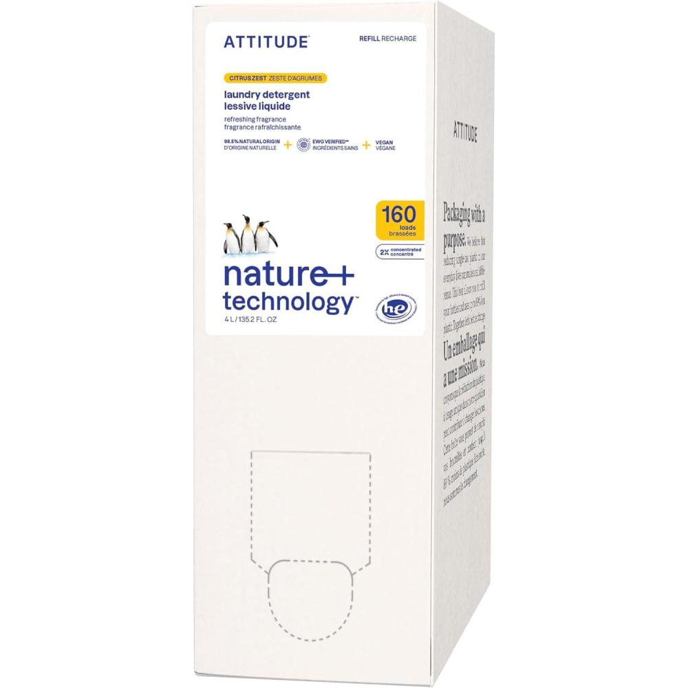image:imageATTITUDE Liquid Laundry Detergent Refill EWG Verified HE Compatible PlantBased amp Vegan Natural Laundry Soap Wildflowers Scent 160 Loads 13526 Fl OzCitrus Zest
