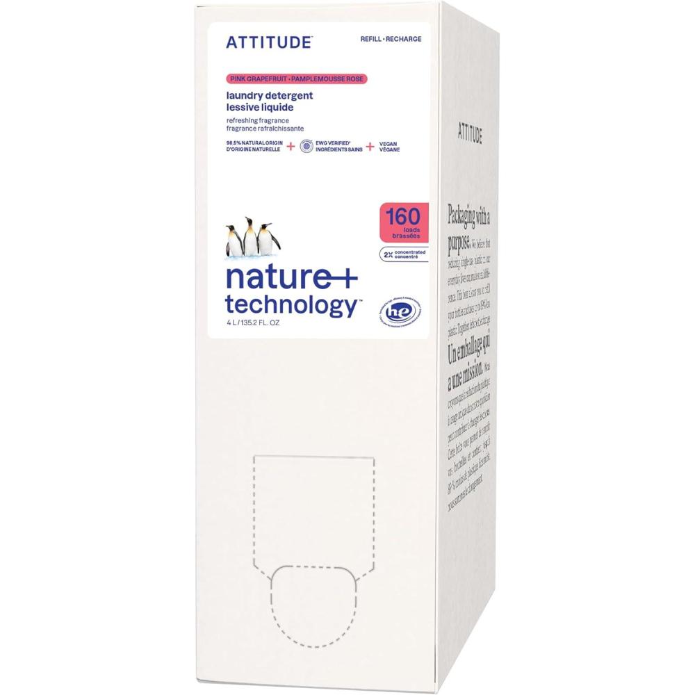 image:imageATTITUDE Liquid Laundry Detergent Refill EWG Verified HE Compatible PlantBased amp Vegan Natural Laundry Soap Wildflowers Scent 160 Loads 13526 Fl OzPink Grapefruit