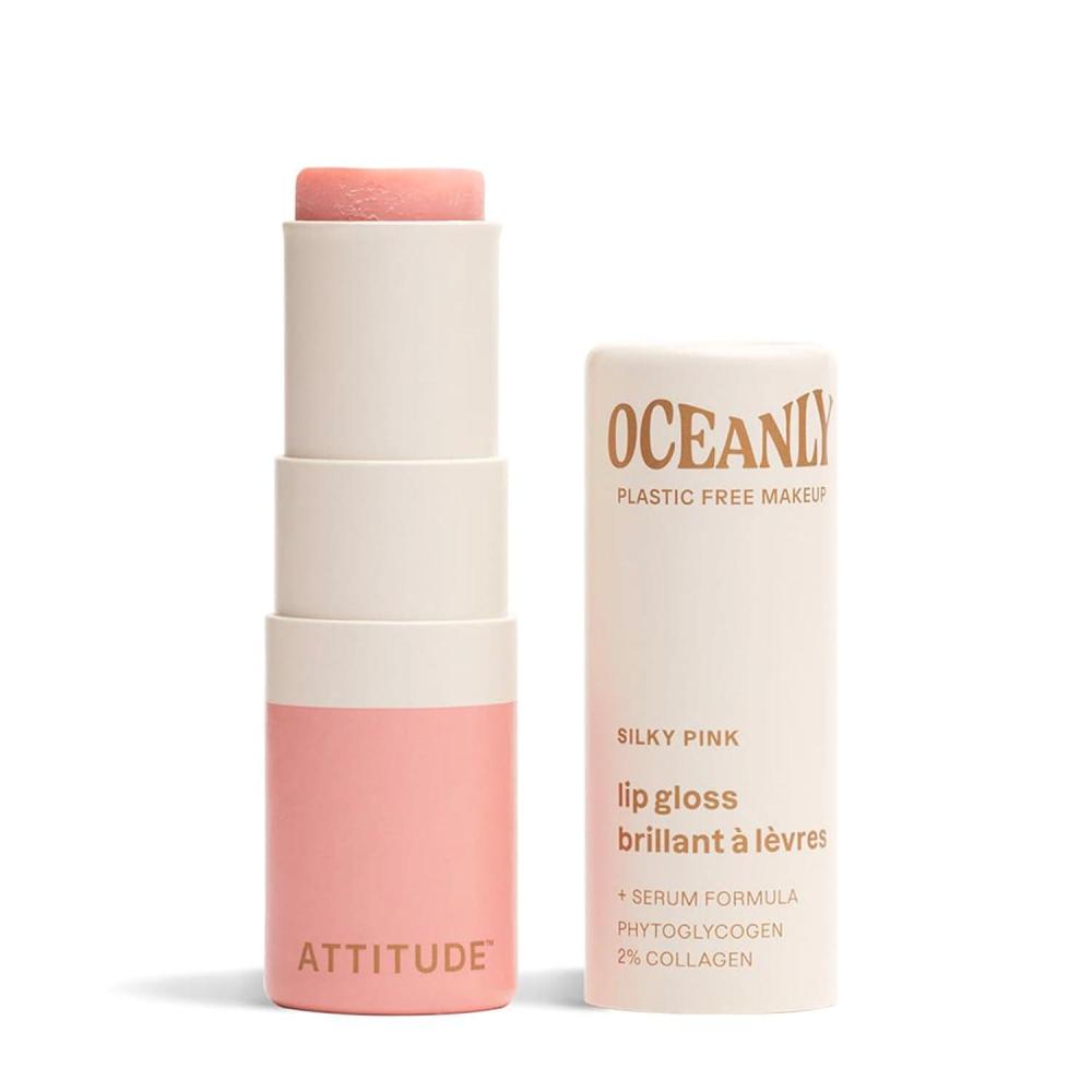 image:imageATTITUDE Oceanly Sheer Lip Gloss Stick EWG Verified Titanium DioxideFree Vegan Makeup amp Beauty CrueltyFree PlasticFree Happy Berry 012 OuncesSilky Pink