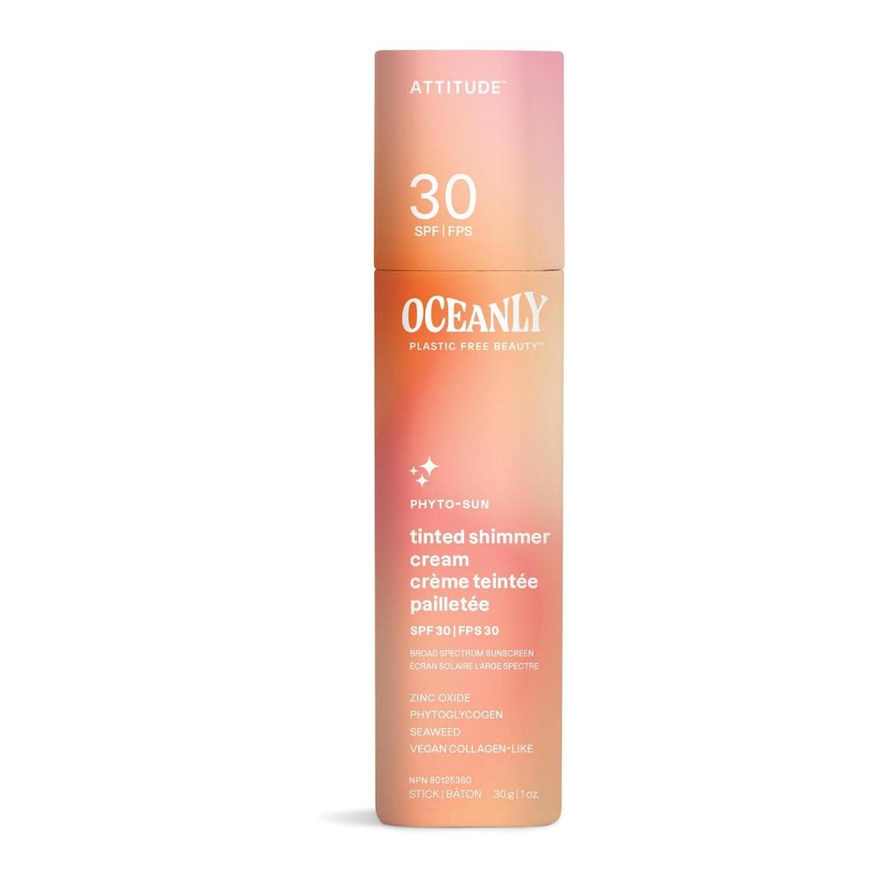 image:imageATTITUDE Oceanly Tinted Shimmer Face Cream Stick with SPF 30 EWG Verified PlasticFree Broad Spectrum UVAUVB Protection with Zinc Oxide Universal Tint Unscented 1 Ounce1 Ounce Pack of 1