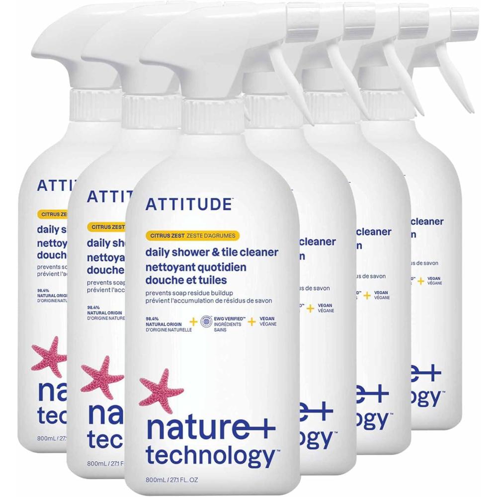 image:imageATTITUDE Shower amp Tile Cleaner Spray EWG Verified Bathroom Cleaner Removes Soap Scum amp Grime PlantBased amp Vegan Citrus Zest Scent 271 Fl Oz27 Fl Oz Pack of 1