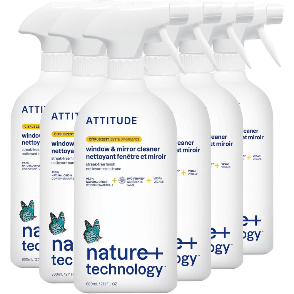 image:imageATTITUDE Window and Mirror Cleaner EWG Verified Plant and MineralBased Ingredients Vegan and Crueltyfree Household Products Citrus Zest 271 Fl Oz271 Fl Oz Pack of 6