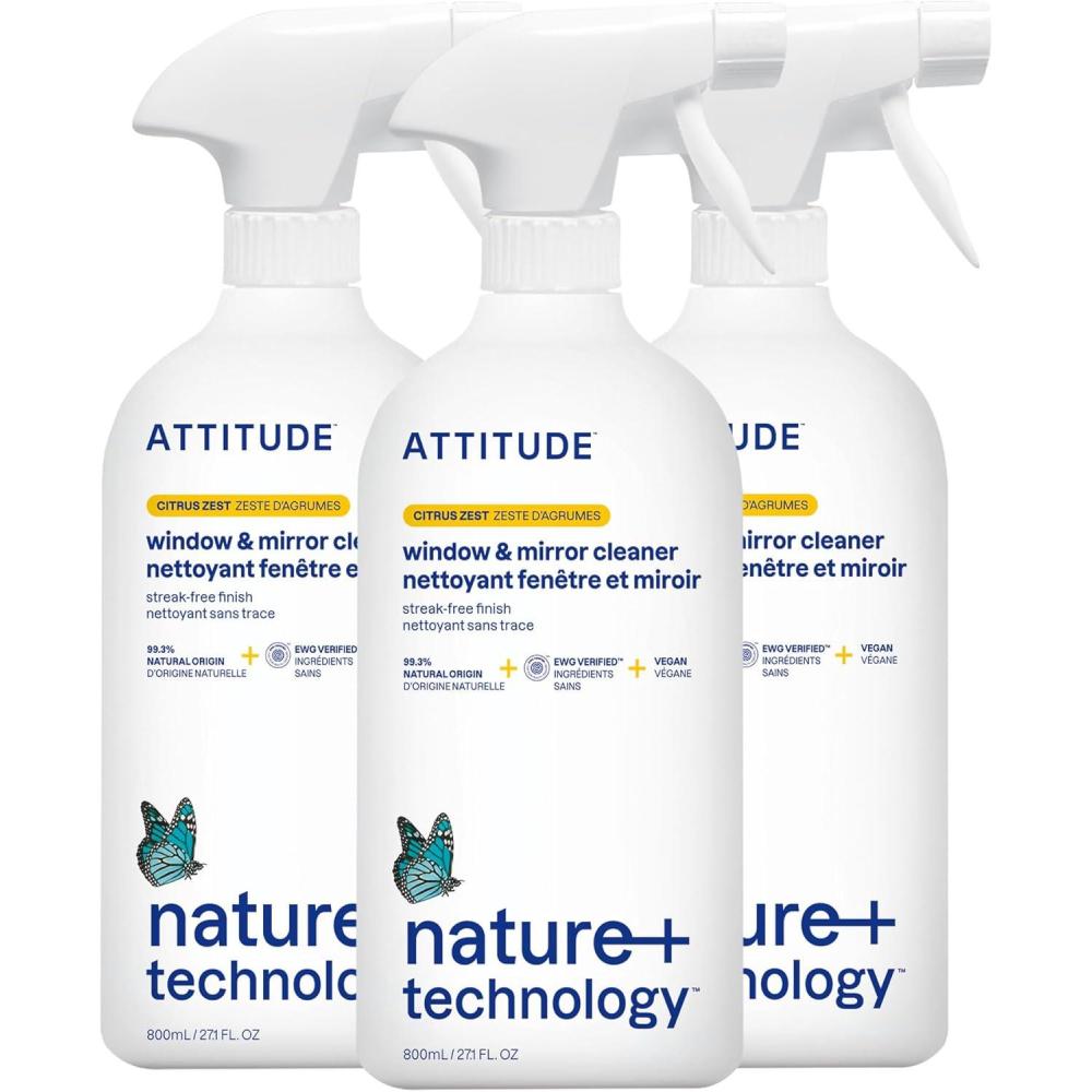 image:imageATTITUDE Window and Mirror Cleaner EWG Verified Plant and MineralBased Ingredients Vegan and Crueltyfree Household Products Citrus Zest 271 Fl Oz271 Fl Oz Pack of 3