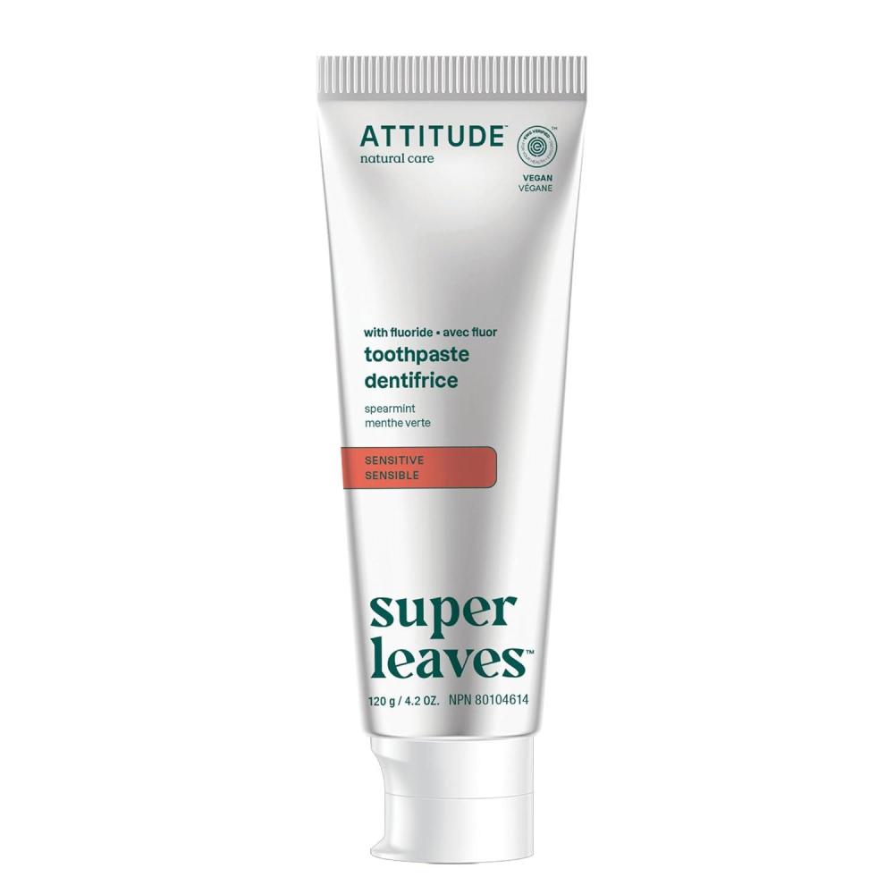 image:imageAttitude Sensitive Toothpaste with Fluoride Spearmint Flavor Vegan amp CrueltyFree SugarFree Plant amp MineralBased Ingredients Clean Oral Care 42 Oz