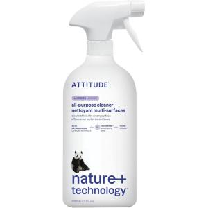 ATTITUDE All Purpose Cleaner Spray, EWG Verified, Vegan, Made with 94% Plant-Based Ingredients, Streak-Free for Kitchen, Bathroom, Glass & More, Lavender Scent, 27.1 Fl Oz(Lavender)