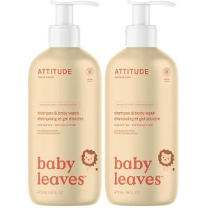 ATTITUDE Baby 2-in-1 Shampoo & Body Wash, EWG Verified, Dermatologically Tested, Vegan, Pear Nectar Scent, 16 Fl Oz(16 Fl Oz (Pack of 2))
