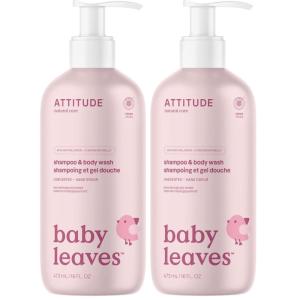 ATTITUDE Baby 2-in-1 Shampoo & Body Wash, EWG Verified, Fragrance Free & Dermatologically Tested, Vegan, Unscented, 16 Fl Oz(16 Fl Oz (Pack of 2))