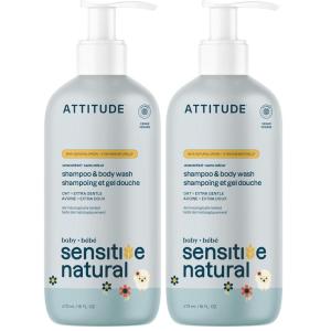 ATTITUDE Baby 2-in-1 Shampoo and Body Wash, EWG Verified, Plant- and Mineral-Based Ingredients, Vegan and Cruelty-Free Products for Sensitive Skin, Unscented, 16 Fl Oz(16 Fl Oz (Pack of 2))