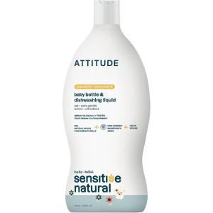 ATTITUDE Baby Bottle & Dish Soap with Oat Extract, EWG Verified Bottle Cleaner For Sensitive Skin, Fragrance Free & Dye Free, Removes Milk Residue & Grease, Vegan, Unscented, 23.7 Fl Oz