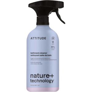ATTITUDE Bathroom Cleaner Spray, EWG Verified, Plant-Based & Vegan, Safe for Bathroom Surfaces, Tiles, Tubs, Shower Walls, and Grout, Unscented, 27.1 Fl Oz(Lemon & Rosewood)