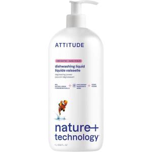 ATTITUDE Dish Soap Refill, EWG Verified, Plant-Based & Vegan Dishwashing Liquid, Naturally Derived, Olive & Coriander Scent, 135.3 Fl Oz(Unscented)