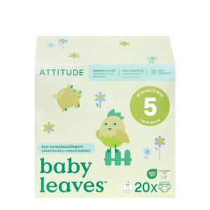 ATTITUDE Eco-Conscious Disposable Diapers, EWG Verified, Size 4 (20-31 lbs), Ultra Absorbent for Baby, Vegan & Plant-Based, 23 Count(Size 5)