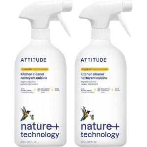 ATTITUDE Kitchen Cleaner Spray Refill, EWG Verified, Degreaser Spray to Cut Grease & Grime, Plant-Based & Vegan, Citrus Zest Scent, 67.6 Fl Oz(27.1 Fl Oz (Pack of 2))