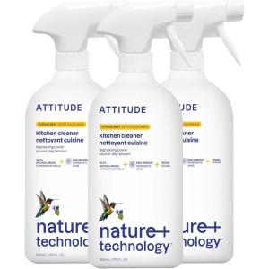 ATTITUDE Kitchen Cleaner Spray Refill, EWG Verified, Degreaser Spray to Cut Grease & Grime, Plant-Based & Vegan, Citrus Zest Scent, 67.6 Fl Oz(27.1 Fl Oz (Pack of 3))