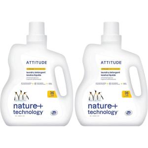 ATTITUDE Liquid Laundry Detergent, EWG Verified, HE Compatible, Plant-Based & Vegan, Natural Laundry Soap, Citrus Zest Scent, 60.8 Fl Oz(60.8 Fl Oz (Pack of 2))