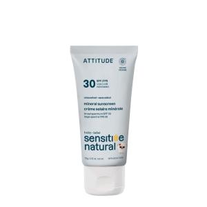 ATTITUDE Mineral Sunscreen for Baby and Kids with Sensitive Skin, EWG Verified, Broad Spectrum UVA/UVB, Dermatologically Tested, Plant and Mineral-Based Formula, Vegan, SPF 30, Unscented, 2.6 Oz