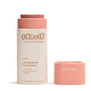 ATTITUDE Oceanly Plastic-Free Lightweight Blush Stick, Titanium Dioxide-Free, EWG Verified, Vegan & Cruelty-free Makeup, Silky Pink, 0.3 Ounces(Rose)