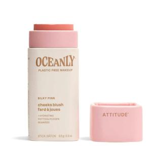 ATTITUDE Oceanly Plastic-Free Lightweight Blush Stick, Titanium Dioxide-Free, EWG Verified, Vegan & Cruelty-free Makeup, Silky Pink, 0.3 Ounces(Silky Pink)