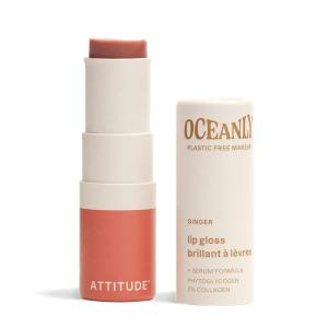 ATTITUDE Oceanly Sheer Lip Gloss Stick, EWG Verified, Titanium Dioxide-Free, Vegan Makeup & Beauty, Cruelty-Free, Plastic-Free, Happy Berry, 0.12 Ounces(Ginger)
