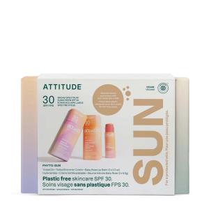 ATTITUDE Oceanly Suncare SPF 30 Routine Skincare Box Set, EWG Verified, Plastic-Free, Broad Spectrum UVA/UVB Protection with Zinc Oxide, Vegan, Unscented, Set of 3 Travel Size Sticks