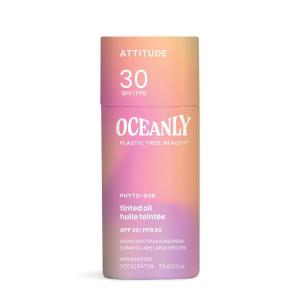 ATTITUDE Oceanly Tinted Oil Stick with SPF 30, EWG Verified, Plastic-Free, Broad Spectrum UVA/UVB Protection with Zinc Oxide, Universal Tint, Unscented, 0.3 Ounce(0.3 Ounce (Pack of 1))