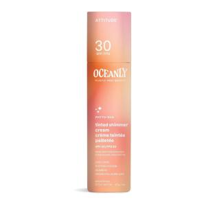 ATTITUDE Oceanly Tinted Shimmer Face Cream Stick with SPF 30, EWG Verified, Plastic-Free, Broad Spectrum UVA/UVB Protection with Zinc Oxide, Universal Tint, Unscented, 1 Ounce(1 Ounce (Pack of 1))