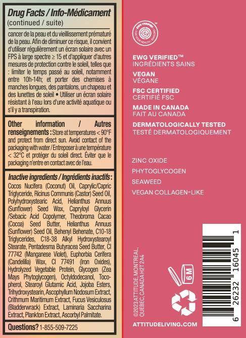 image:imageATTITUDE Oceanly Tinted Lip Balm with SPF 30 EWG Verified PlasticFree Broad Spectrum UVAUVB Protection with Zinc Oxide Vegan Unscented Terracotta 03 OunceBaby Rose