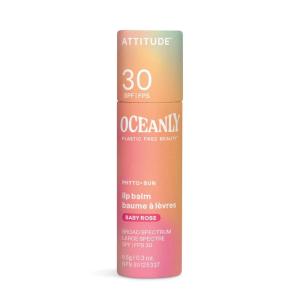 ATTITUDE Oceanly Tinted Lip Balm with SPF 30, EWG Verified, Plastic-Free, Broad Spectrum UVA/UVB Protection with Zinc Oxide, Vegan, Unscented, Terracotta, 0.3 Ounce(Baby Rose)
