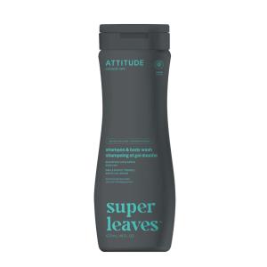 ATTITUDE 2-in-1 Body Wash & Shampoo for Men & Women, EWG Verified, Vegan, Natural Ingredients, Dermatologist-Tested, Ginseng and Grapeseed Oil, 16 Fl Oz(Black Willow & Aspen)