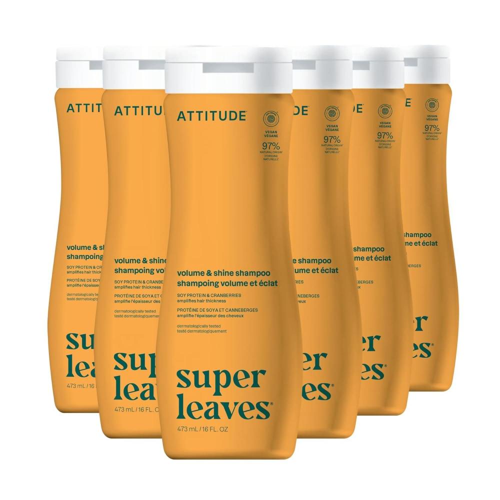 image:imageATTITUDE Volume and Shine Hair Shampoo EWG Verified For Thin Hair Naturally Derived Ingredients Vegan and Plant Based Soy Protein and Cranberries 16 Fl Oz Pack of 6
