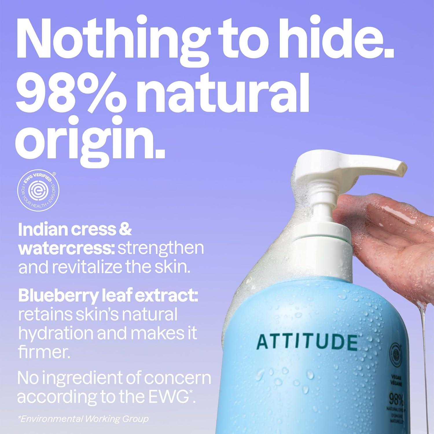 image:imageATTITUDE Body Wash EWG Verified Shower Gel Dermatologically Tested Plant and MineralBased Vegan Personal Care Products Pear amp Amber Scent Bulk Refill 676 Fl OzUnscented