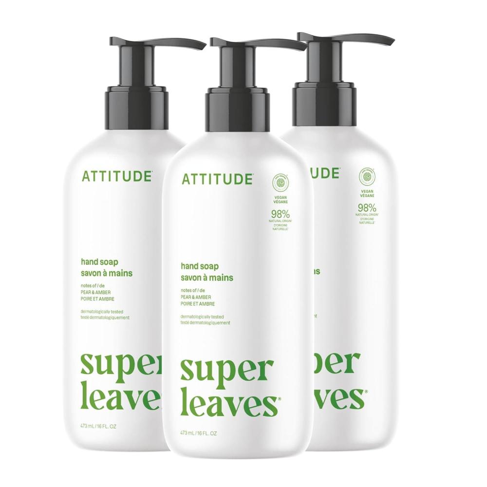 image:imageATTITUDE Liquid Hand Soap EWG Verified Plant and MineralBased Vegan Personal Care Products Orange Blossom amp Eucalyptus 16 Fl Oz Pack of 3Pear  Amber