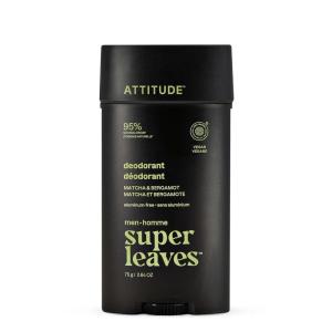 ATTITUDE Aluminum-Free Deodorant for Men, 95% Natural Origin Ingredients, EWG Verified, Plant Based Odor Control, With Baking Soda, 2.64 Oz(Matcha & Bergamot)