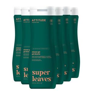 ATTITUDE Body Wash, EWG Verified Shower Gel, Dermatologically Tested, Plant and Mineral-Based, Vegan Personal Care Products, Pear & Amber Scent, 16 Fl Oz (Pack of 6)(Red Vine Leaves)