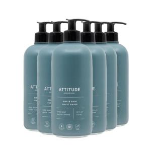 ATTITUDE Liquid Hand Soap, EWG Verified, Plant and Mineral-Based, Vegan Personal Care Products, Earl Grey & Fresh Cucumber Scent, 16 Fl Oz (Pack of 6)(Pine & Sage)